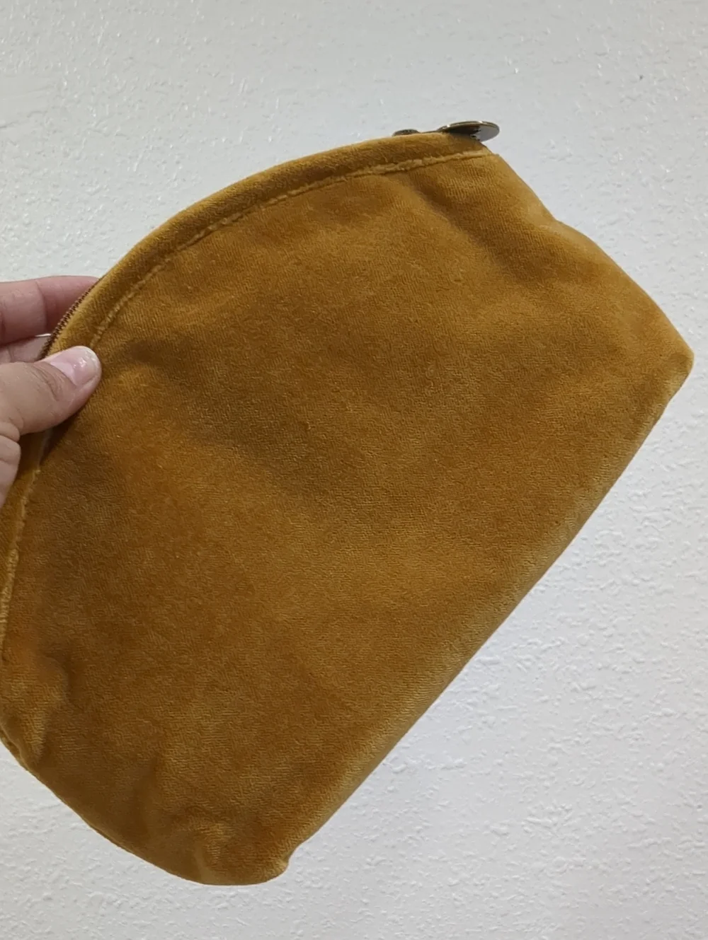 AMERICA & BEYOND Embroidered Mustard Velvet Clutch with Floral Appliqué